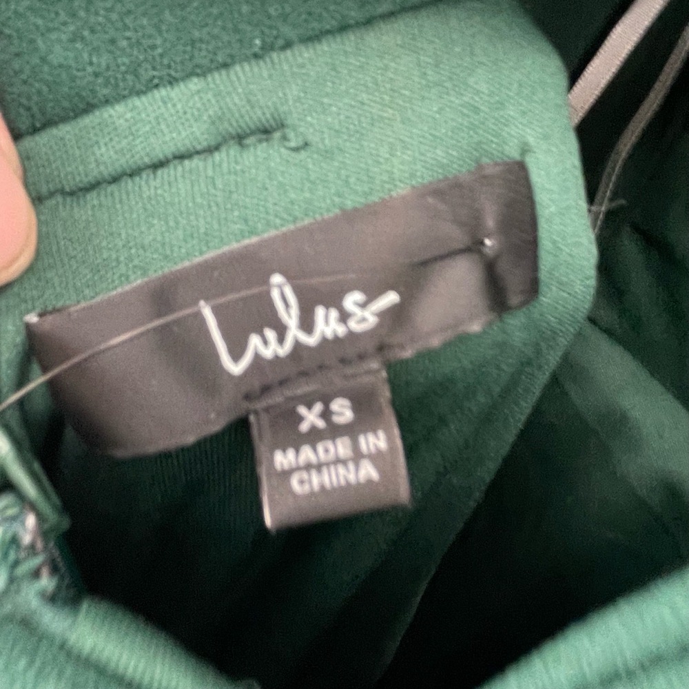 Lulus Hunter Green V-Neck Cross Back A-Line Open Back Skater Mini Dress XS - Picture 8 of 14